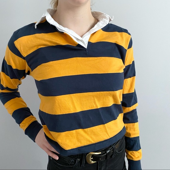 Harlow Navy and Mustard Collared Long Sleeve XS - Picture 2 of 7